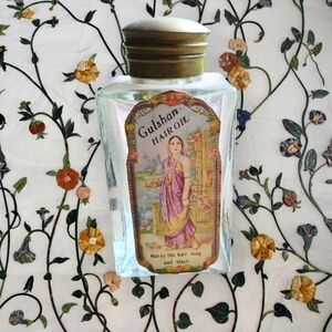Vintage Decorative Gulshan Hair Oil Glass Bottle with Brass Flip Top Lid